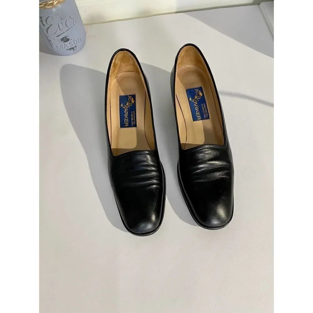 Joel Parker Black Vintage Style Leather Italian Heels Women's Size 7